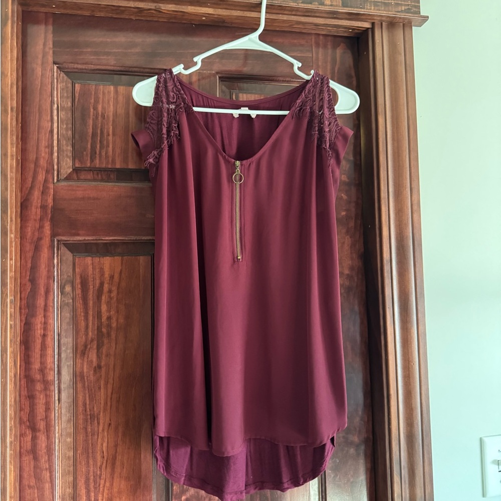 Sequin Hearts Burgundy Lace Accent Blouse